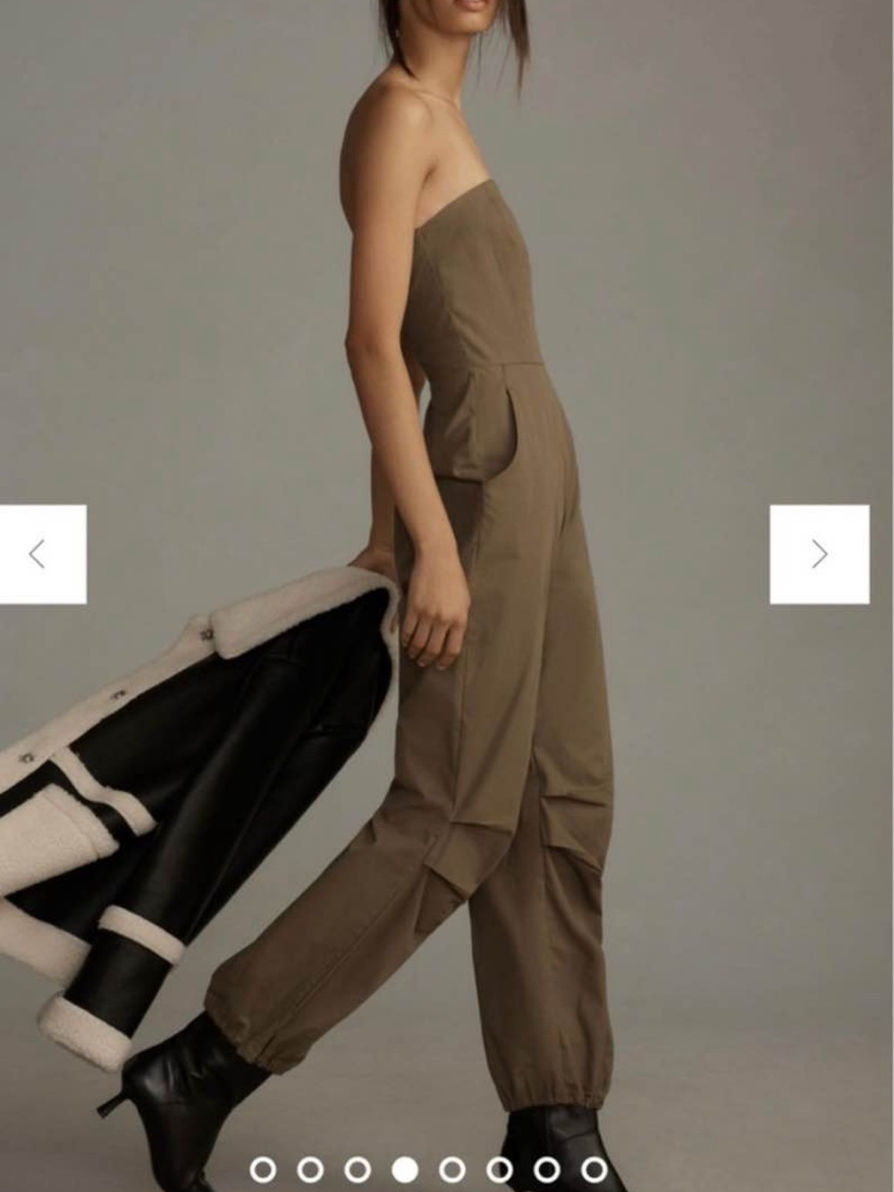 Strapless Utility Jumpsuit in Olive by Anthropologie
